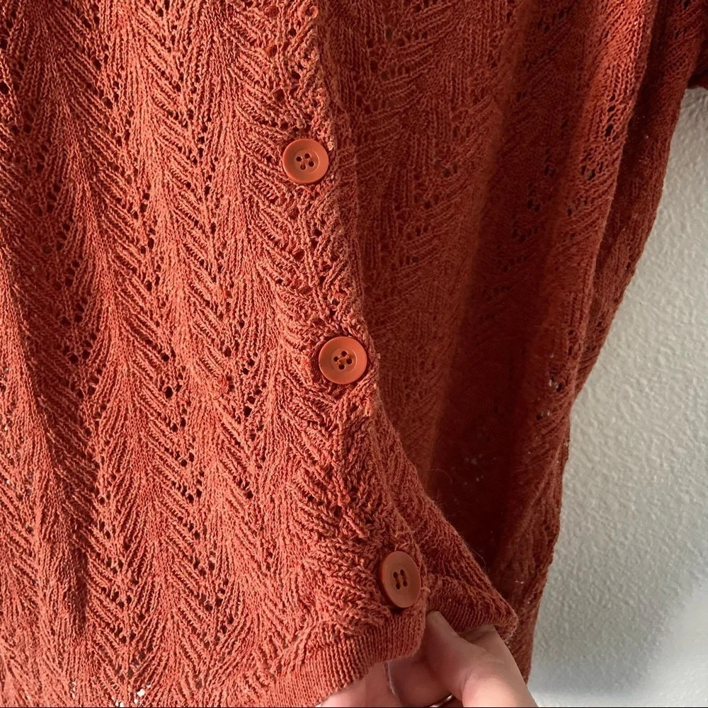 Liz Claiborne Retro Knit Crochet Shrug Jacket Rust Red XXL Grannycore Boho - Picture 4 of 12